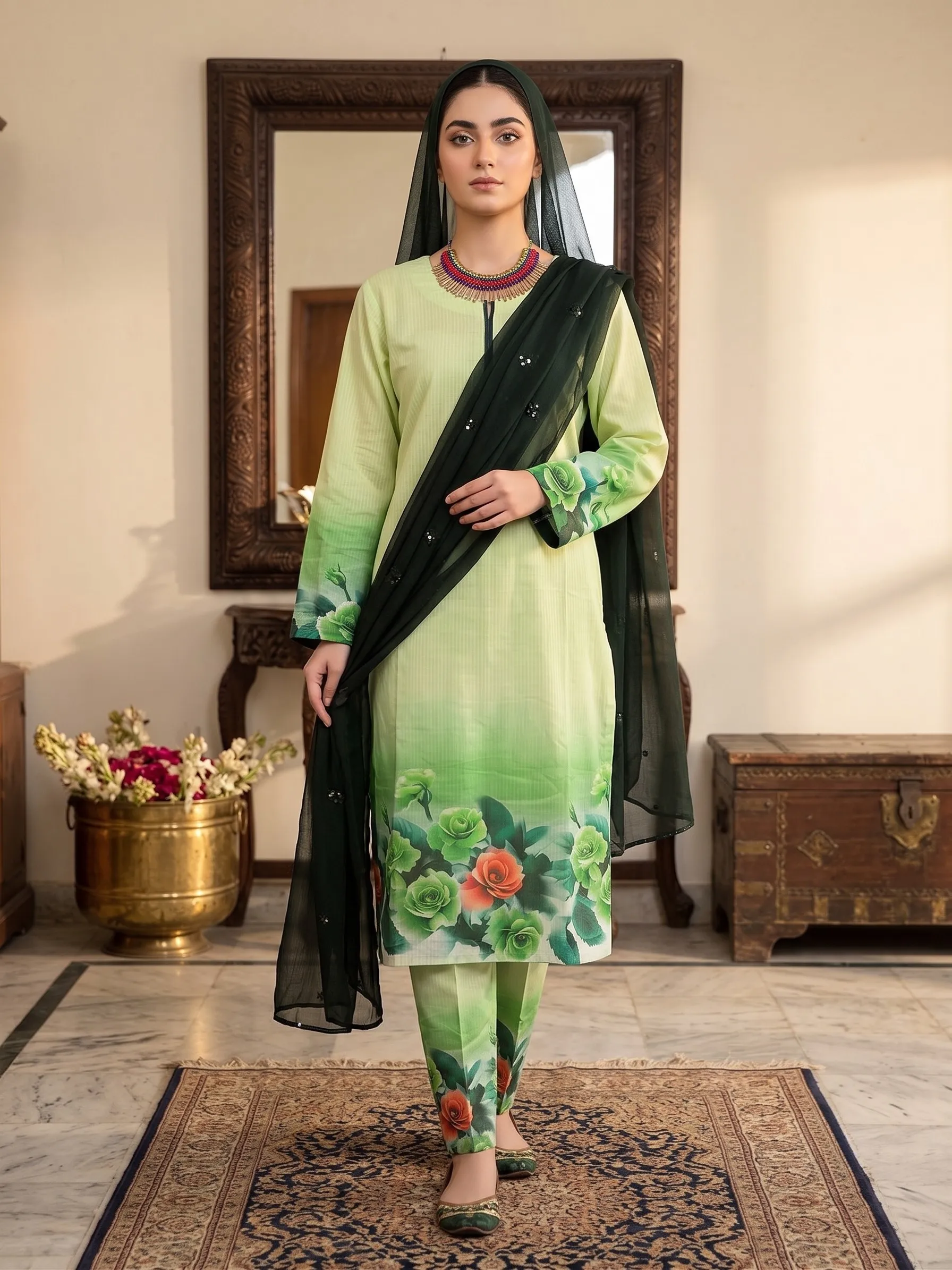 Mint Flora Ombré 3-Piece Suit