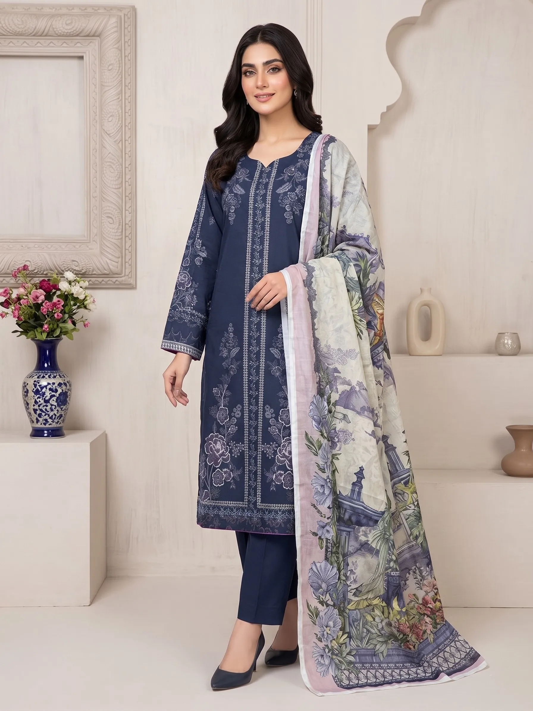 Navy Scenic Floral 3-Piece Suit