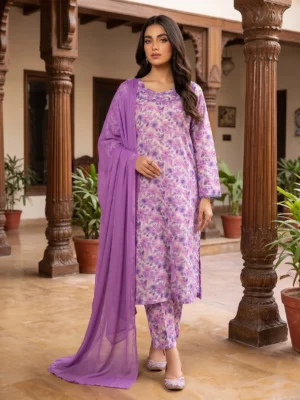 Lavender Bloom Printed 3-Piece Suit