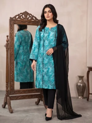 Teal Mirage Printed 3-Piece Suit