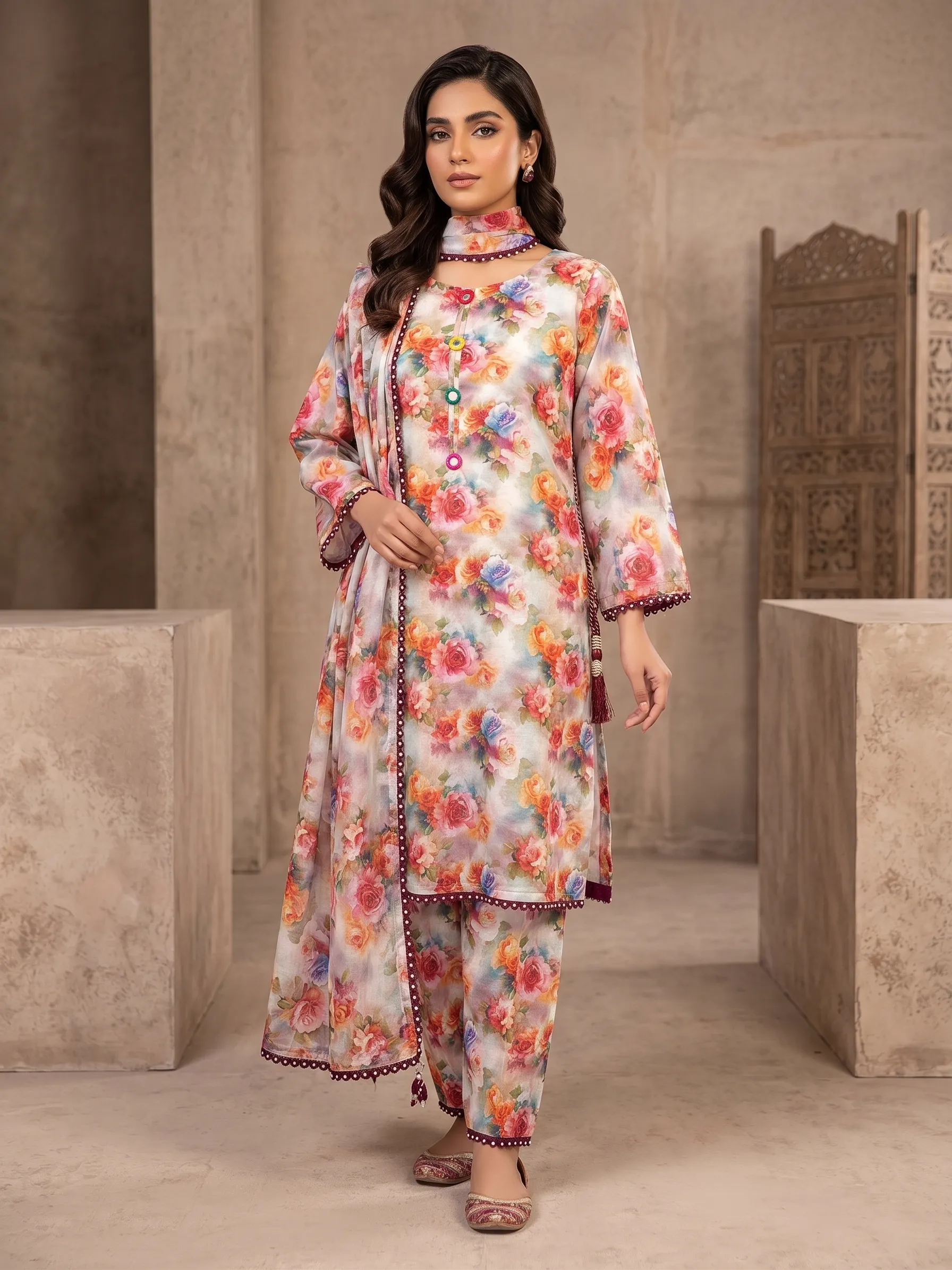 Rose Meadow Floral Printed 3-Piece Suit