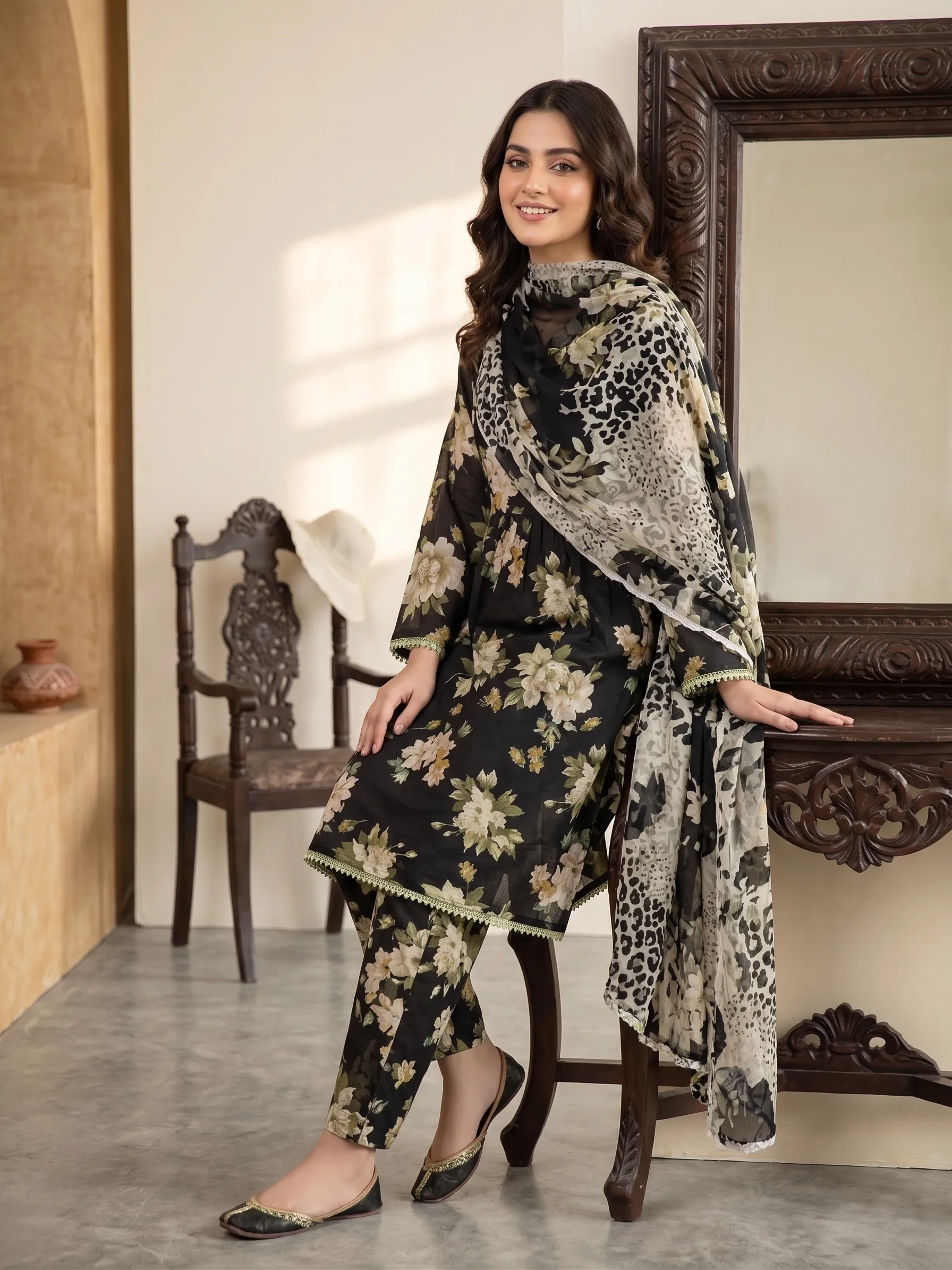 Midnight Flora Printed 3-Piece Suit
